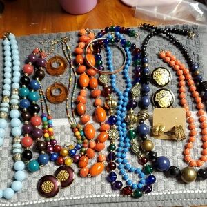 Vintage 70s 80s Jewelry Bundle Necklaces Earrings 15 Piece Lot Wearable Retro